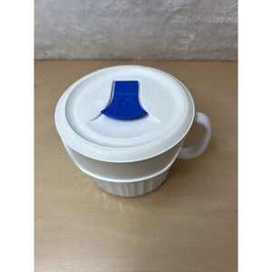 Corningware Stoneware French White Microwave & Oven Soup Mug W/Vented Lid 20oz